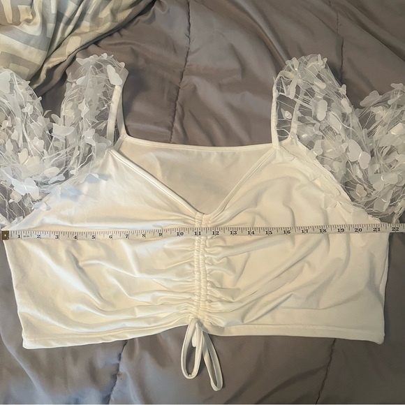 Shein Size 4xl White Crop Top with Mesh Butterfly Sleeves - Picture 6 of 7